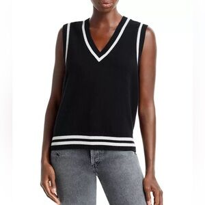 Aqua Cashmere Stripe V-neck Sweater Vest Black Small